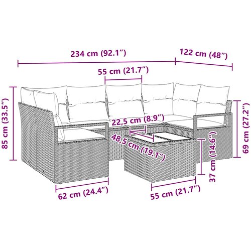  Set sofe 7 kom. 6-Broj sjedala Siva poliratan 234 x 122 x 85 cm Slike