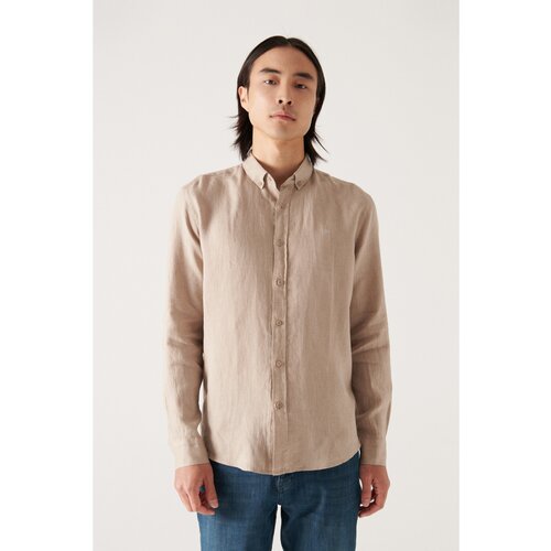 Avva Men's Mink Buttoned Collar Comfort Fit 100% Linen Shirt Slike