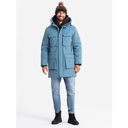 Ombre Insulated long men's jacket with reflective elements - blue Cijene