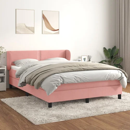 vidaXL Box spring postelja z vzmetnico roza 140x190 cm žamet