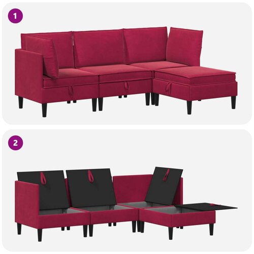 Set namje&amp;scaron;taja za dnevni boravak 4 pcs Vinska crvena Bar&amp;scaron;un - boja crnog vina 2x kutna + 1x srednja + 1x stolić Slike