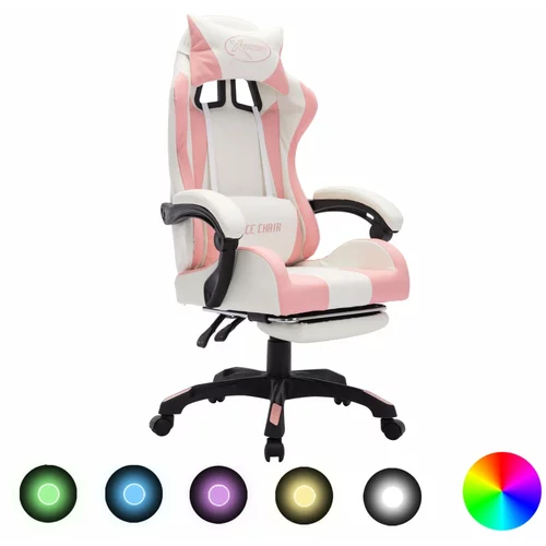  Igraća stolica s RGB LED svjetlima rozo-bijela od umjetne kože