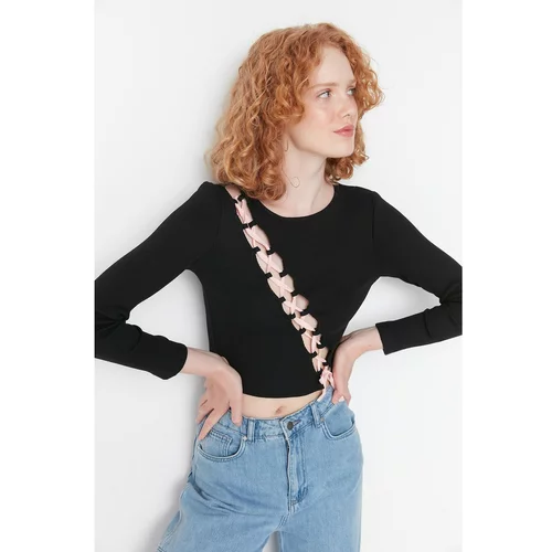Trendyol Black Ribbed Crop Knitted Blouse