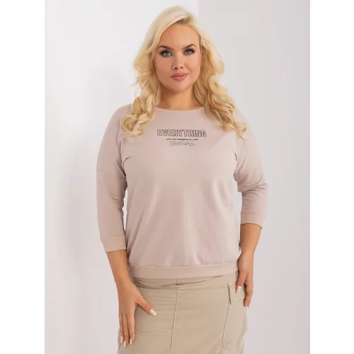Fashion Hunters Beige women's plus size blouse made of cotton