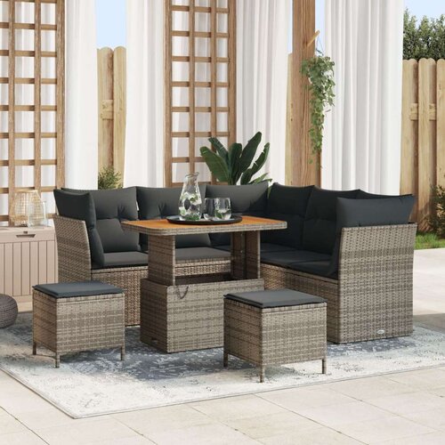  8-dijelna vrtna garnitura s jastučićima Siva Poli Ratan Akacija Vrtna garnitura - 3-dijelni vrtni blagovaonski set s jastučićim Cene