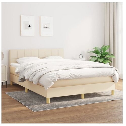  Box spring postelja z vzmetnico krem 140x200 cm blago Cene