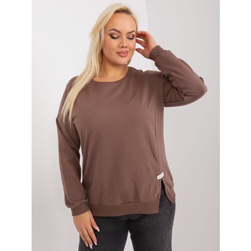 Fashion Hunters Brown plus size blouse with a round neckline Slike
