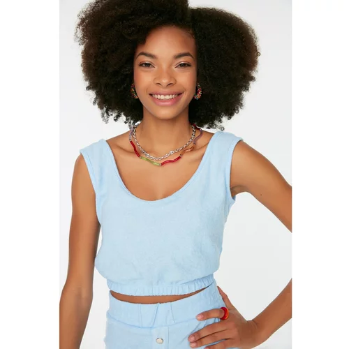 Trendyol Light Blue Terry Fabric Crop Knitted Singlet