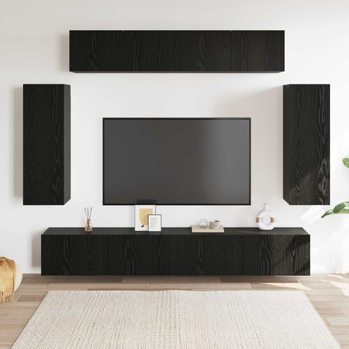  Set TV komoda Zidne 6 pcs Crni hrast 100 x 30 x 30 cm Cijene
