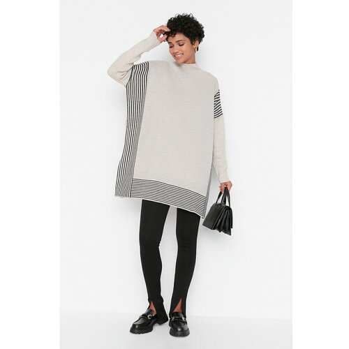 Trendyol Beige Striped Knitwear Poncho Sweater Slike