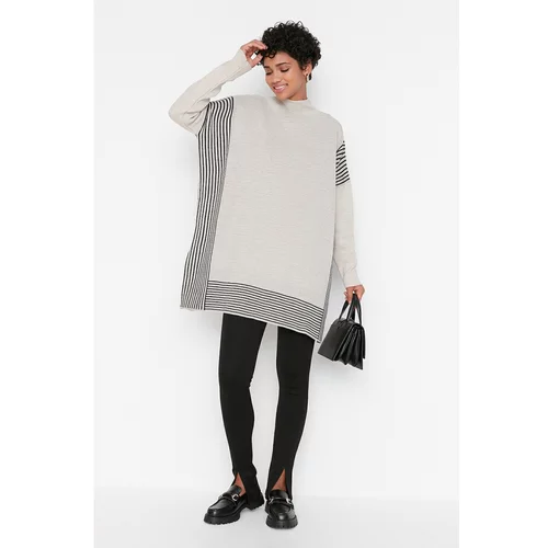 Trendyol Beige Striped Knitwear Poncho Sweater