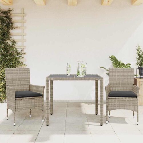  3-dijelni vrtni blagovaonski set s jastucima poliratan i staklo Siva 90 x 90 x 75 cm Cene