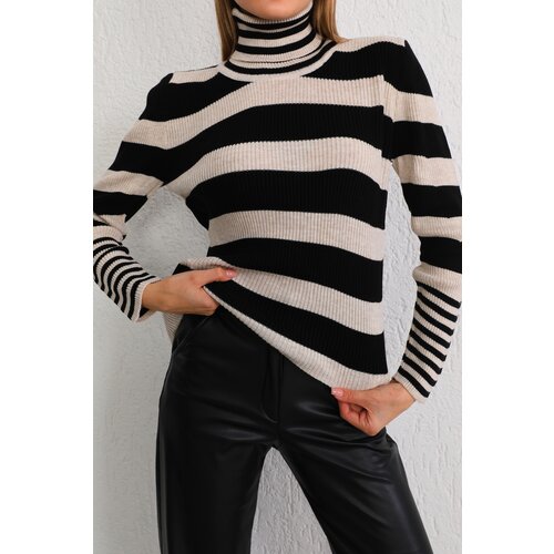 BİKELİFE Women's Stone Striped Soft Textured Lycra Basic Knitwear Sweater Slike