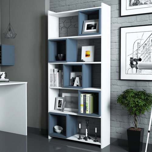 Woody Fashion polica za knjige box white blue Slike