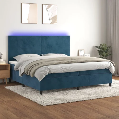  box spring s madracem LED tamnoplavi 200x200 cm baršun