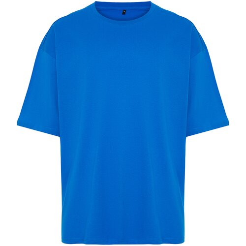 Trendyol Men's Blue Oversize/Wide-Fit Basic 100% Cotton T-Shirt Slike