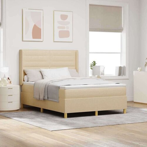 Box Spring Postelja z Blazino in LED Krem 160x200 cm Tkanina, (22049611) Cene
