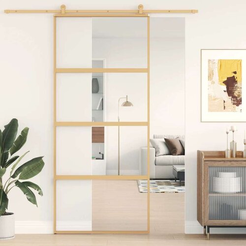  Klizna vrata zlatna 90 x 205 cm prozirno staklo ESG i aluminij Slike