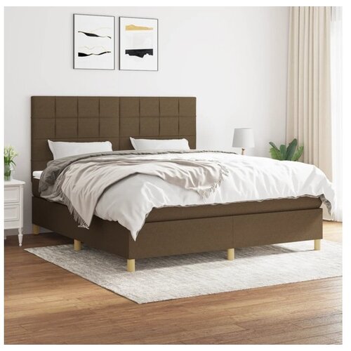 VidaXL Box spring postelja z vzmetnico temno rjava 160x200 c Slike