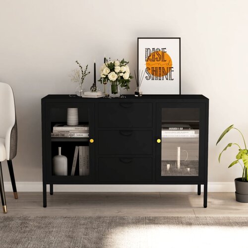  Komoda crna 105 x 35 x 70 cm od čelika i kaljenog stakla Cijene