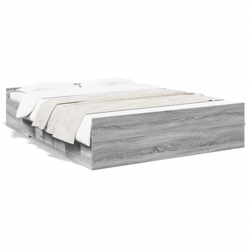 VidaXL Posteljni okvir s predali siva sonoma 150x200 cm inženirski les Slike