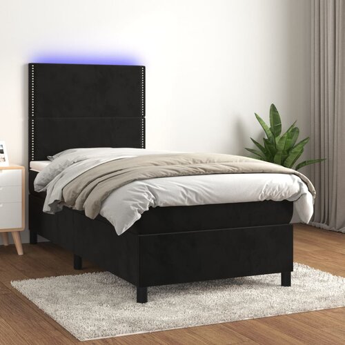 The Living Store Box spring postelja z vzmetnico LED črna 90x190 cm žamet - Box Spring Postelja, (21491321) Slike