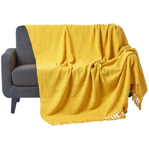 HOMESCAPES Nirvana Slub Cotton Ochre Yellow Blanket, 255x360 cm, (20750031) Cene