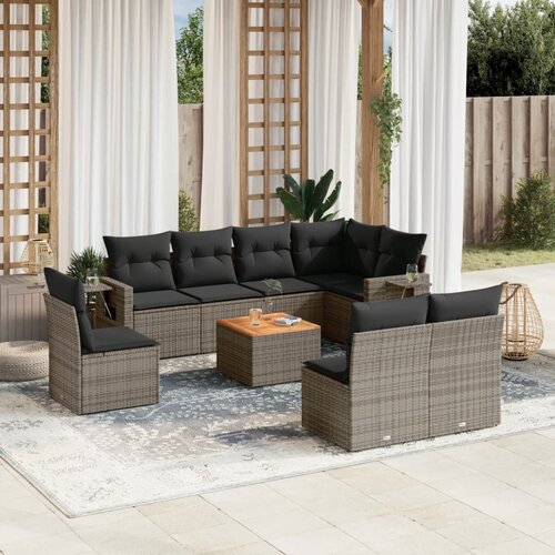 vidaXL 9-dijelni set vrtnih sofa od poliratana s jastucima sivi Cijene