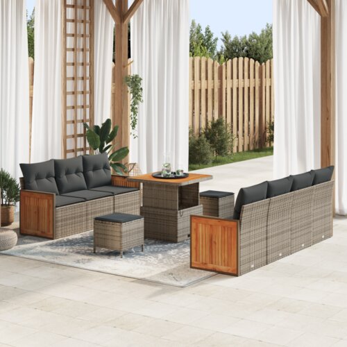  10-dijelni vrtni sofa set s jastucima sivo poli ratan akacija Cene