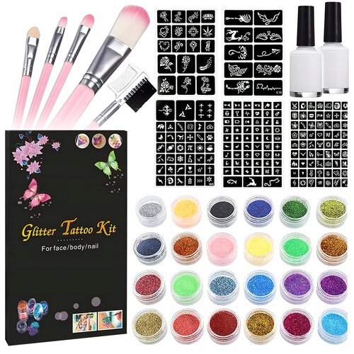  Glitter tattoo komplet za izdelavo ble&amp;scaron;čečih tatujev 120 &amp;scaron;ablon Slike