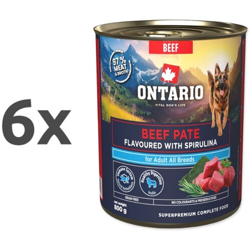 Ontario Dog Adult konzerva, pa&scaron;teta - govedina in spirulina 6 x 800 g Cene