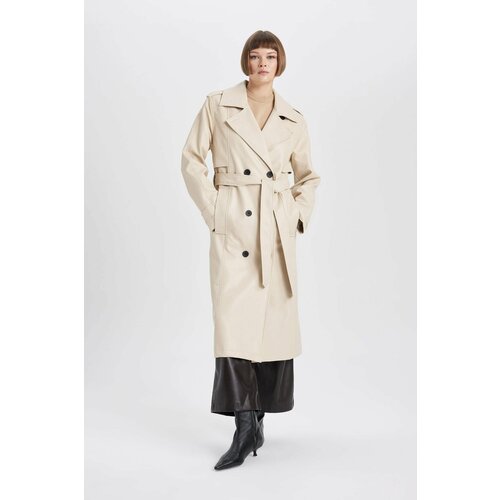Defacto Waterproof Regular Fit Faux Leather Trench Coat Cene