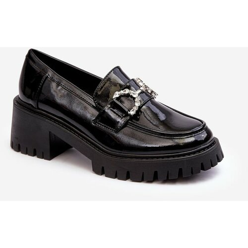Kesi Women's patent leather shoes with massive high heels, black Lemmitty Slike