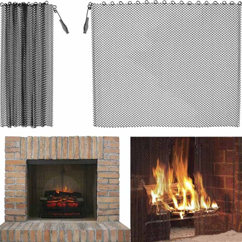 INF 2pcs 24x18in (61x45.7cm) Black Metal Fireplace Mesh Screen Curtain, (5000247174) Cene
