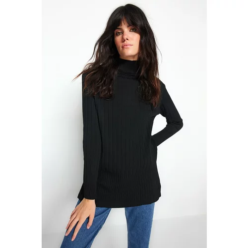 Trendyol Black Stand-Up Collar Rib Knitwear Sweater