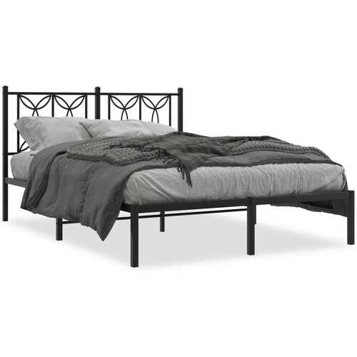 vidaXL Kovinski posteljni okvir z vzglavjem črn 135x190 cm Cene