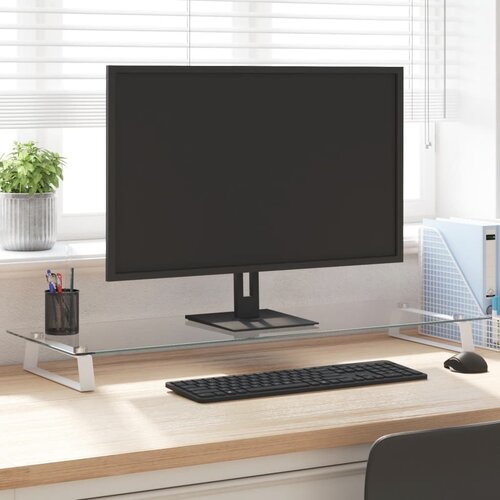  Stalak za monitor bijeli 100x35x8 cm kaljeno staklo i metal Cijene