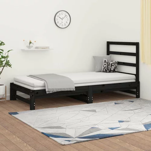  Izvlečna dnevna postelja črna 2x(90x200) cm trdna borovina, (20726448)