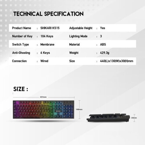 Fantech tastatura membranska Gaming K515 Shikari crna Slike