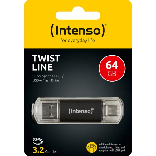  (Intenso) USB Flash drive 64GB, USB 3.2, USB-C, USB-A, Twist Line – USB3.2-64GB/Twist Line