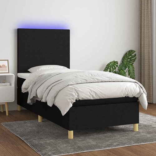 Krevet box spring s madracem LED crni 90x200 cm od tkanine Slike