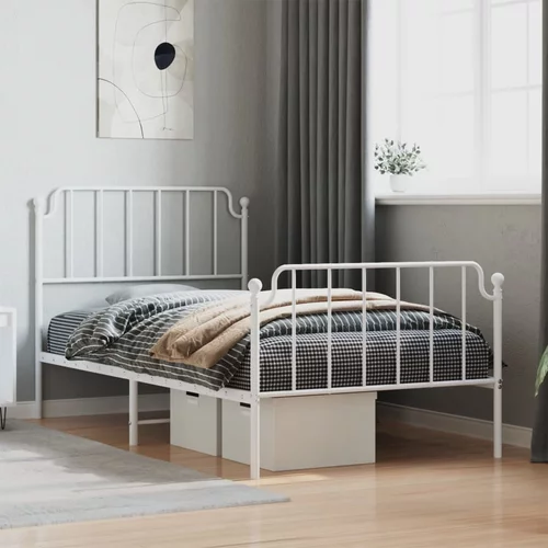 vidaXL Kovinski posteljni okvir z vzglavjem in vznožjem bel 100x200 cm