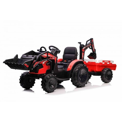 Lean Toys Otroški Električni traktor TOP-WORKER 12V z zajemalko in prikolico Rdeča Cene