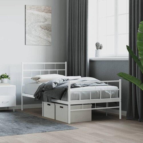  The Living Store Kovinski posteljni okvir z vzglavjem in vznožjem bel 107x203 cm - Kovinski Posteljni Okvir, (21530963) Slike