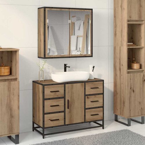 vidaXL Komplet pohi&scaron;tva za kopalnico s predalom 2 pcs artisan hrast Cene