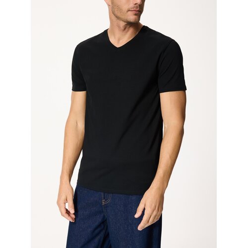 Reserved Pamučna majica slim fit - crno Cene