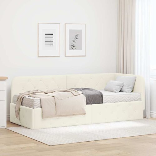 vidaXL Kotna postelja z vzmetnico z vzglavjem krema 80 x 200 cm Žamet Cene