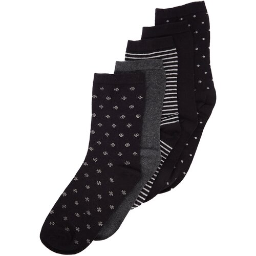 Trendyol Men's Black Cotton 5-Pack Plain, Polka Dot, Stripe Mix Pattern Crew Socks Slike