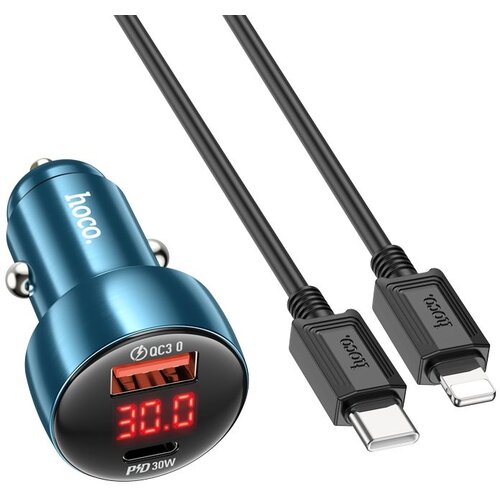  Auto punjac HOCO. Z50 USB QC 3.0 + Type C + kabl Type C to Lightning 48W plava Cene