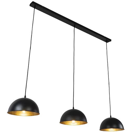 QAZQA Industrijska viseča svetilka črna z zlatimi 3-lučmi - Magnax